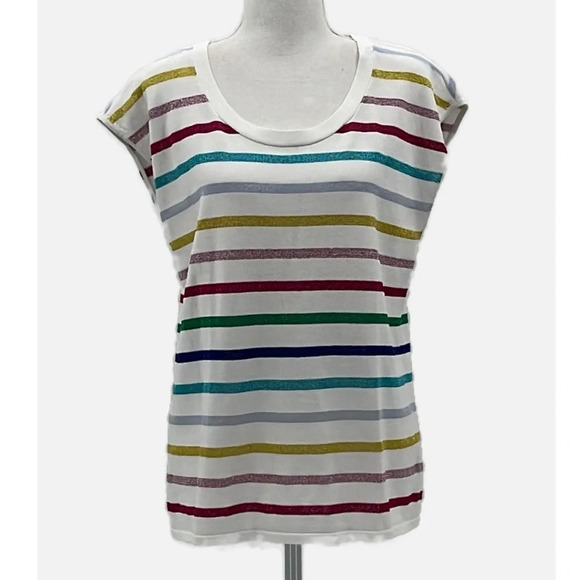 Talbots Metallic Stripe Knit Top - NEW - Size Large - Picture 2 of 7